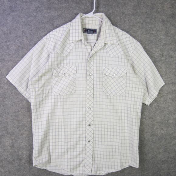 Williams Bay Shirt Mens Large White Blue Plaid Pearl Snap Western Short Sleeve - Picture 1 of 9